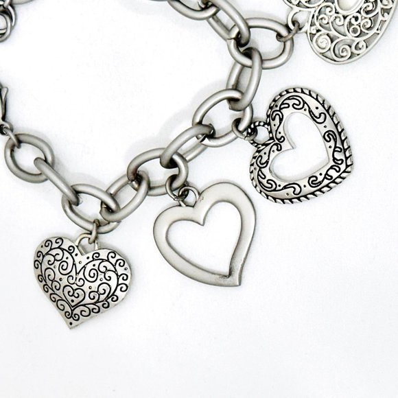 Chunky Heart Charm Bracelet Silver Tone - Picture 3 of 8